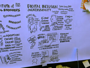 A series of black cartoons on a white background underneath text that reads Digital Inclusion and Accessibility