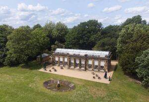 Aerial shot of the Camellia House in the gardens of Wentworth Woodhouse.