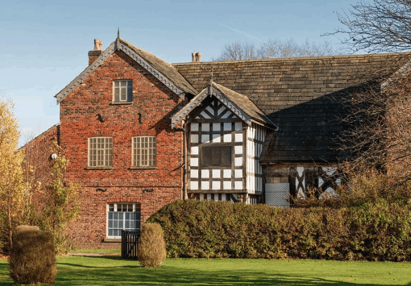 Photo of the medieval timber framed hall from the late 13th century.
