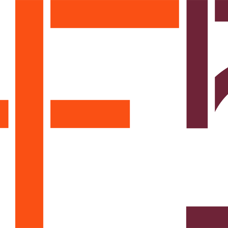 The Architectural Heritage Fund's 50 year anniversary logo, with the letters AHF in action point and oxide stone. This is a bright red for the letters AHF and burgundy colour for 50