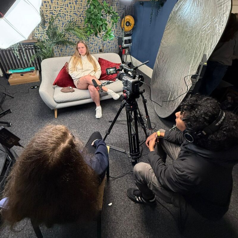 Wentworth Woodhouse’s trainee creative producer Louise Webb is pictured interviewing bricklayer and stonemason Ellie Dobson, from Bradford, for her film Brick By Brick.