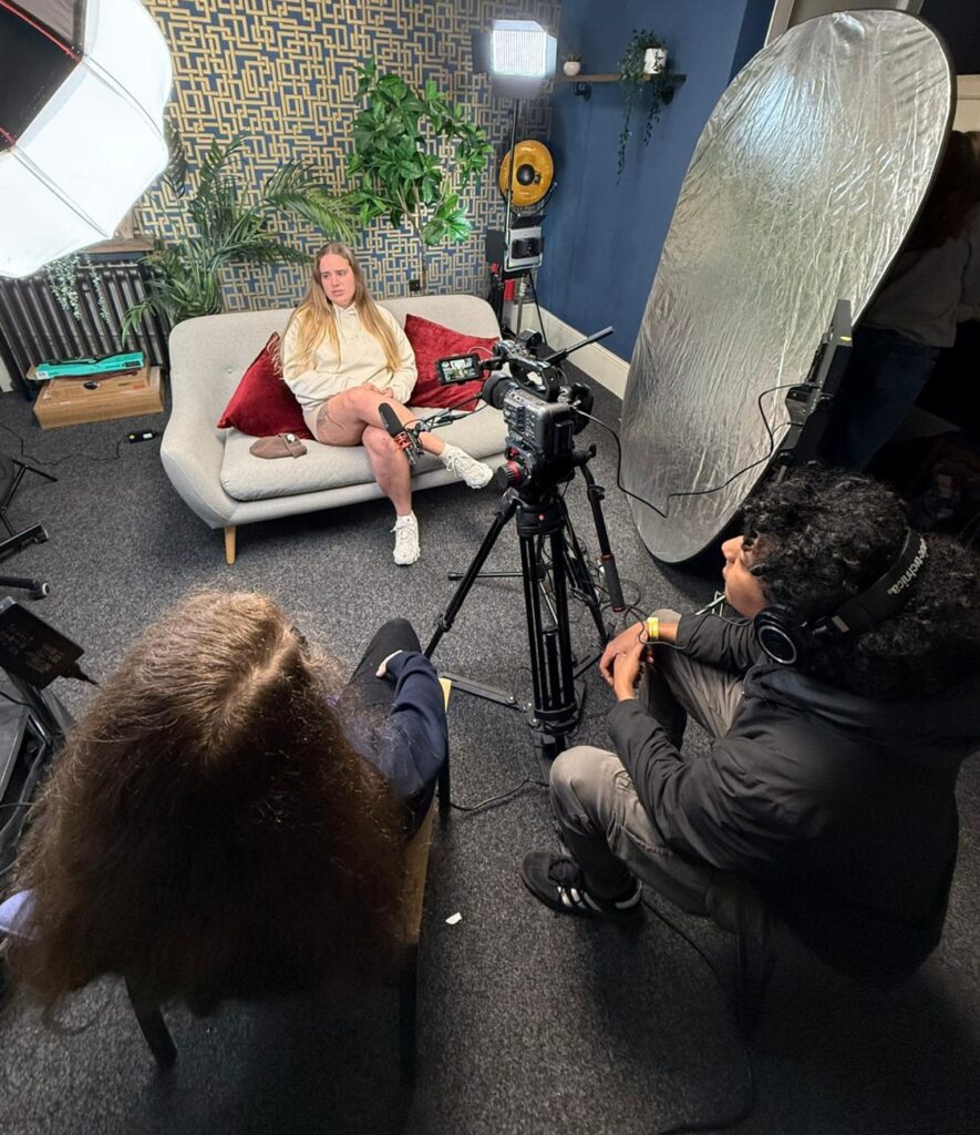 Wentworth Woodhouse’s trainee creative producer Louise Webb is pictured interviewing bricklayer and stonemason Ellie Dobson, from Bradford, for her film Brick By Brick.