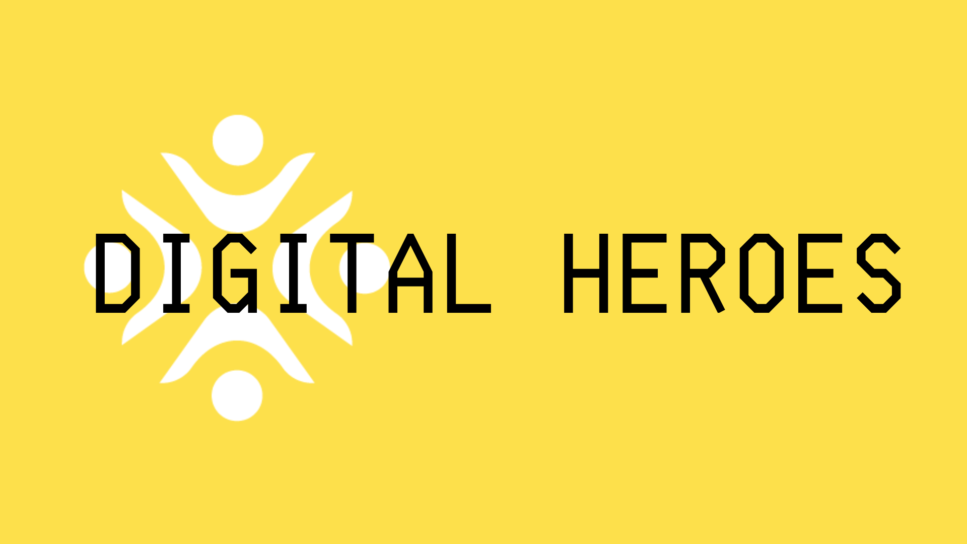 Digital Heroes logo, a white Heritage Network logo on a yellow background, overlaid with black text saying 'Digital Heroes'