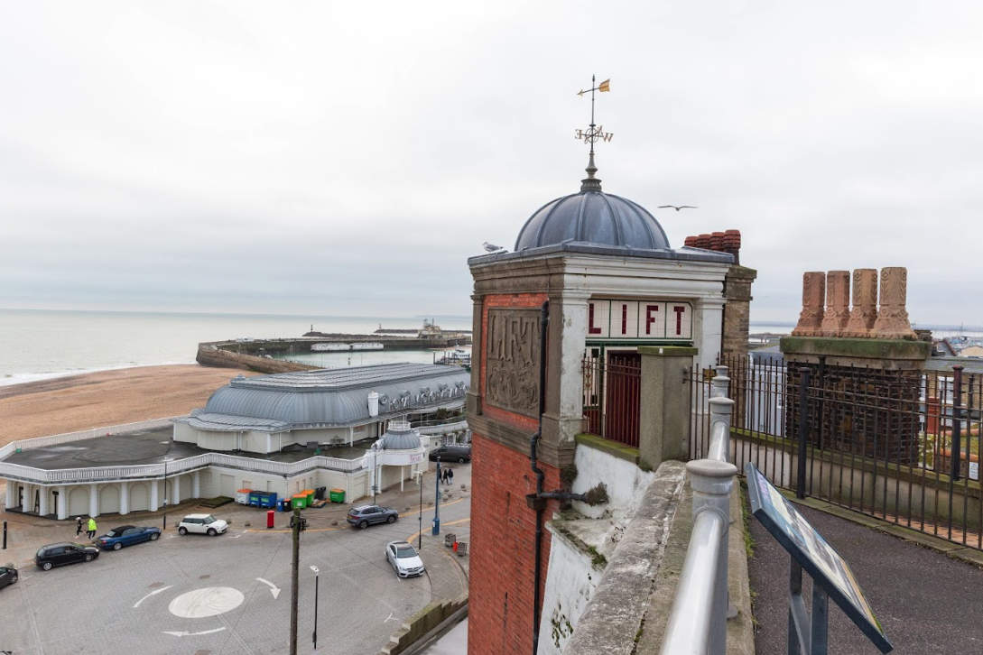 The East Cliff Lift with the sea in the background